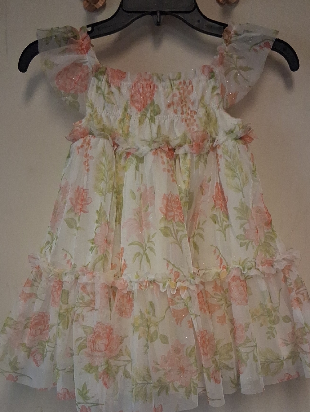 Rachel Zoe Cream Tulle Sundress with Peach & Green Floral Accents